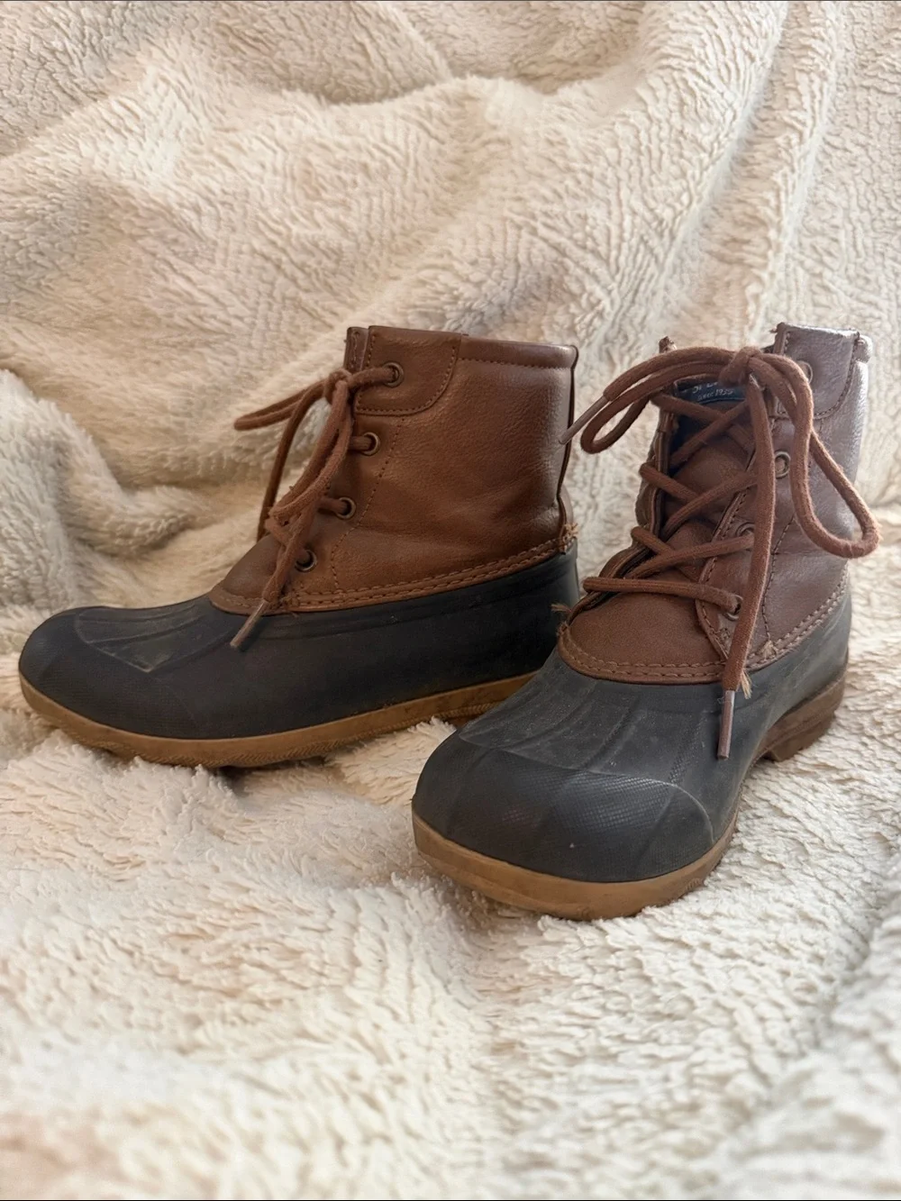 Kids Brown and Black Sperry Lace-Up Duck Boots